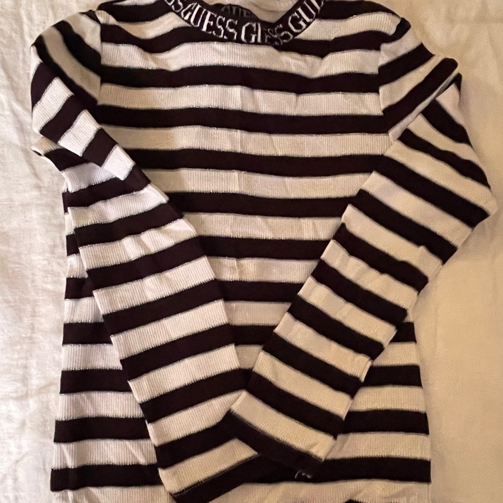Guess Black and White Striped Top